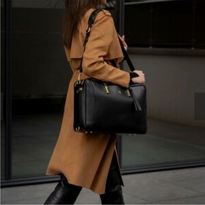 La Mansio 3 Way Convertible Bag Black Saffiano Leather Brand New